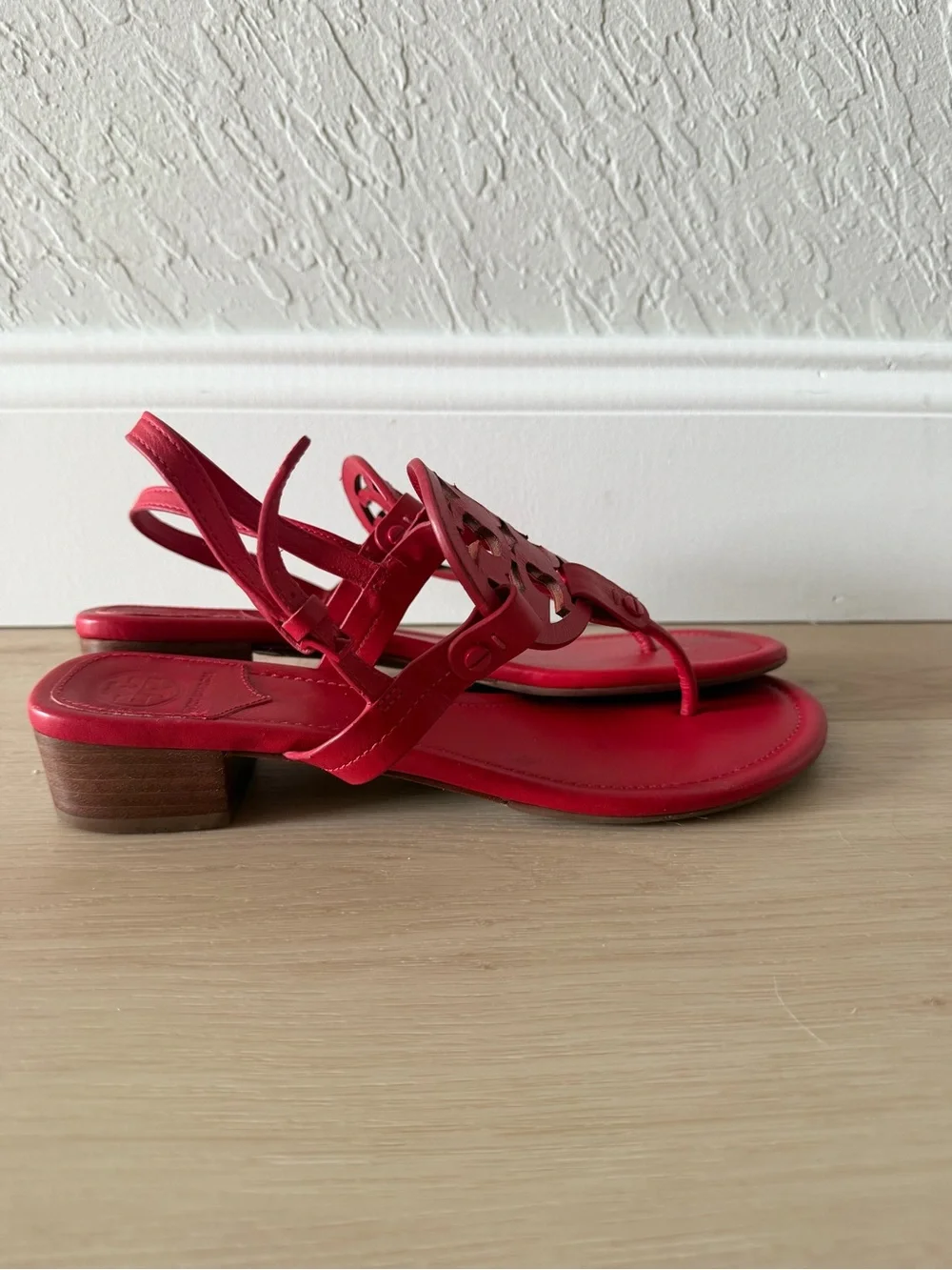 Tory Burch Bright Red Logo Thong Sandals